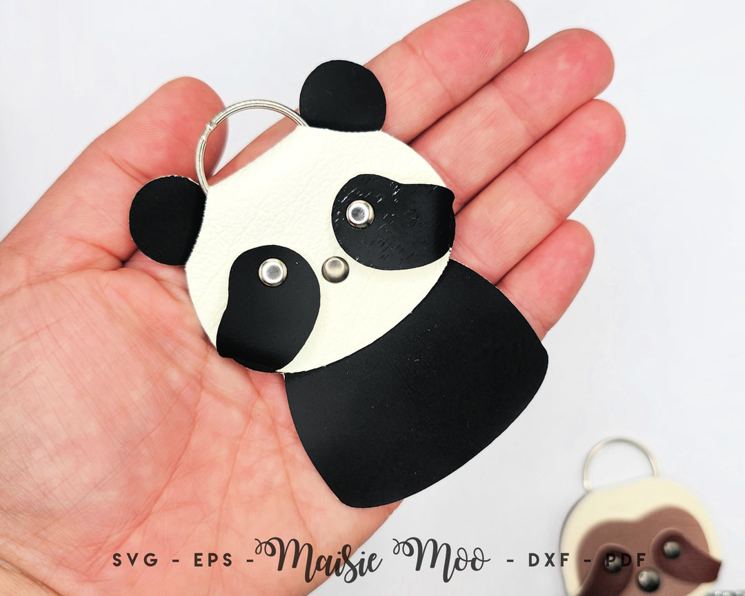 Folded Cute Animal Keychain SVG | Sloth Key Fob | Fox, Panda, Koala Bag Tag Fob Template | Faux Leather Keychain | Cricut SVG Cut File