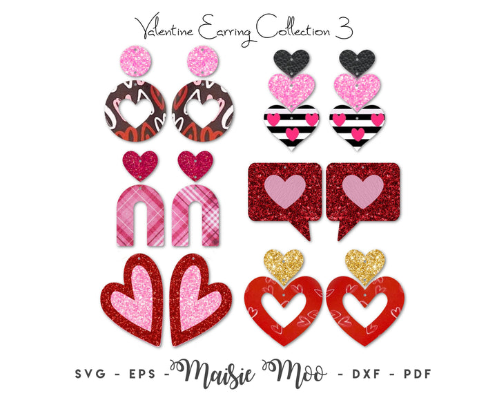 Valentines Earring SVG | Faux Leather Heart Earring Template | Valentine Cricut Earring Template | Maisie Moo