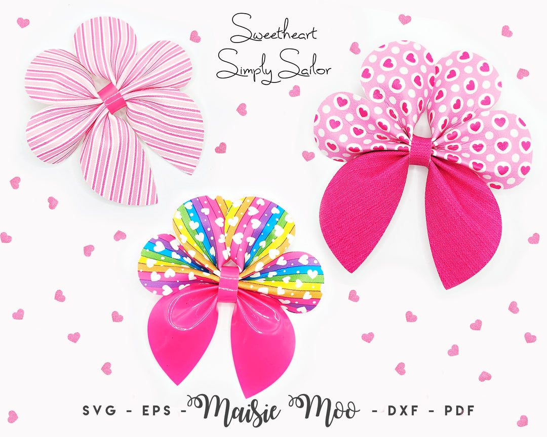 Heart Simply Sailor Bow Template SVG, Sweetheart Pinch Bow PDF, Valentine Hair Bow Template, Cricut Bow svg, Bow Template for Cricut,