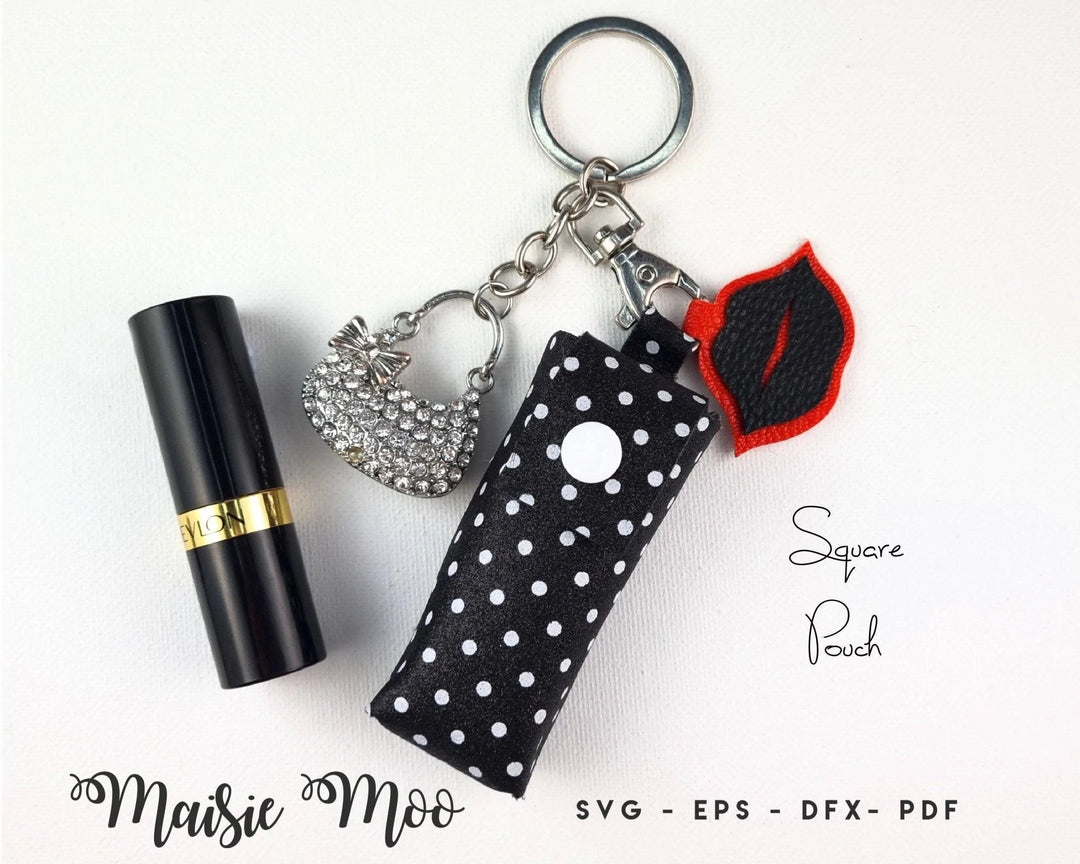 Lipstick Pouch Keychain Purse SVG Bundle, Keyring Chapstick Holder