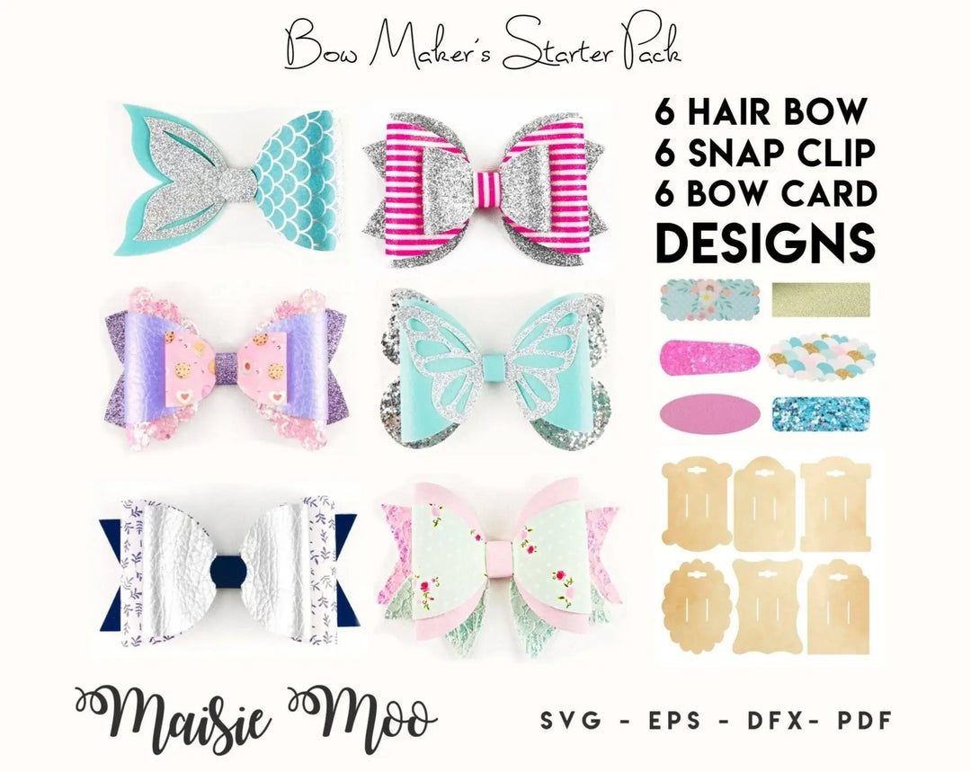 Starter Pack Bow Template | Faux Leather Bow SVG | Bow Bundle SVG - Maisie Moo