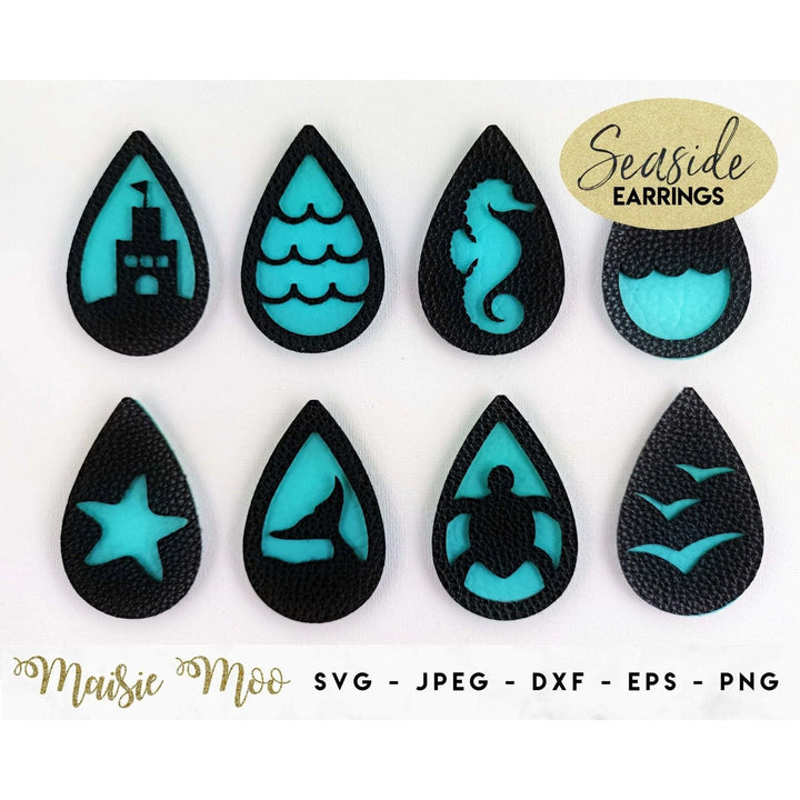 Earring Templates | Ocean Earring SVG  Cricut Earring Template Jewelry Laser Cut Sandcastle Birds Whale Starfish - Maisie Moo