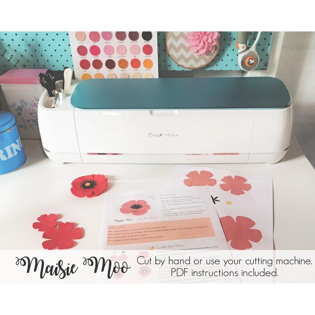 Poppy SVG Flower Template | Felt Flower SVG | 3D Felt Flower Pattern - Maisie Moo