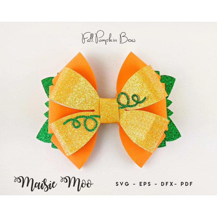 Pumpkin Bow SVG, Harvest Bow Template , Autumn Hair Bow, Fall Bow PDF, Halloween Bow, Cricut Cut Files - Maisie Moo