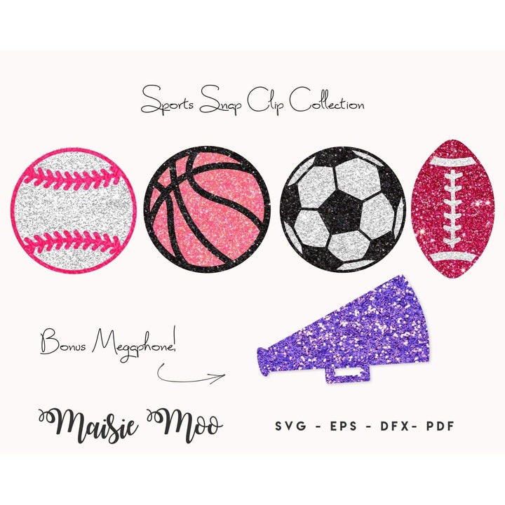 Sports Snap Clip SVG | Snapclip Template | Bow Center Football, Baseball, Soccer, Basketball - Maisie Moo