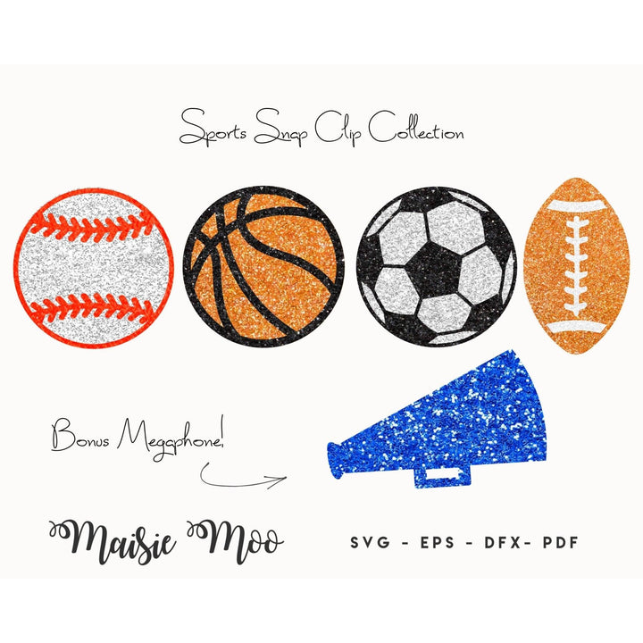 Sports Snap Clip SVG | Snapclip Template | Bow Center Football, Baseball, Soccer, Basketball - Maisie Moo