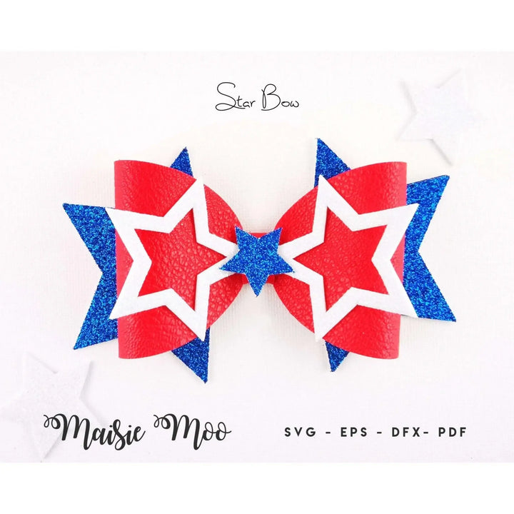 Star Bow Template SVG | 4th July Bow SVG | USA Red White Blue Bow - Maisie Moo