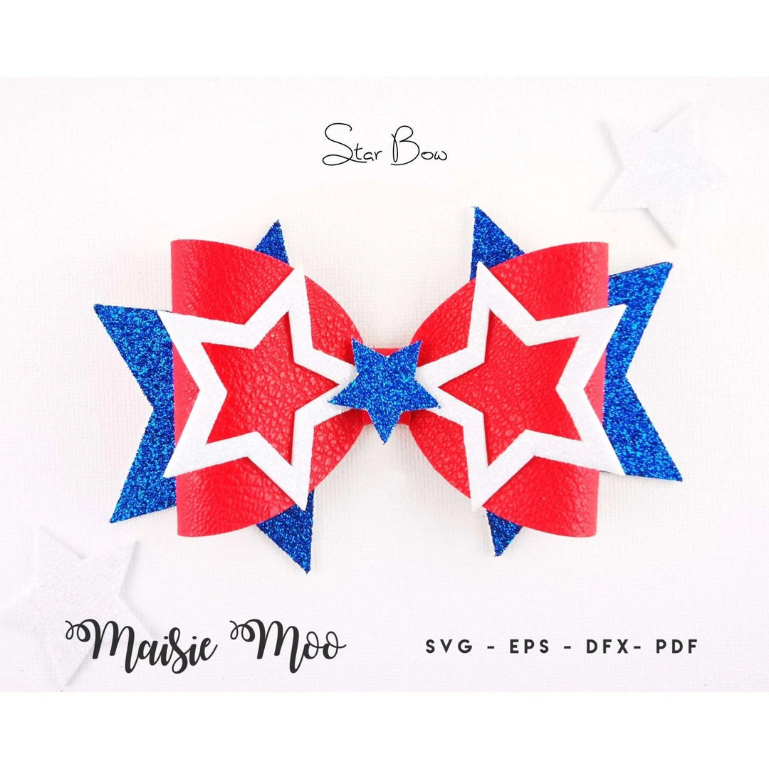 Star Bow Template SVG | 4th July Bow SVG | USA Red White Blue Bow - Maisie Moo