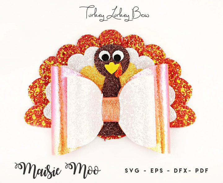 Thanksgiving Bow SVG, Turkey Bow SVG, Turkey Day Hair Bow Template