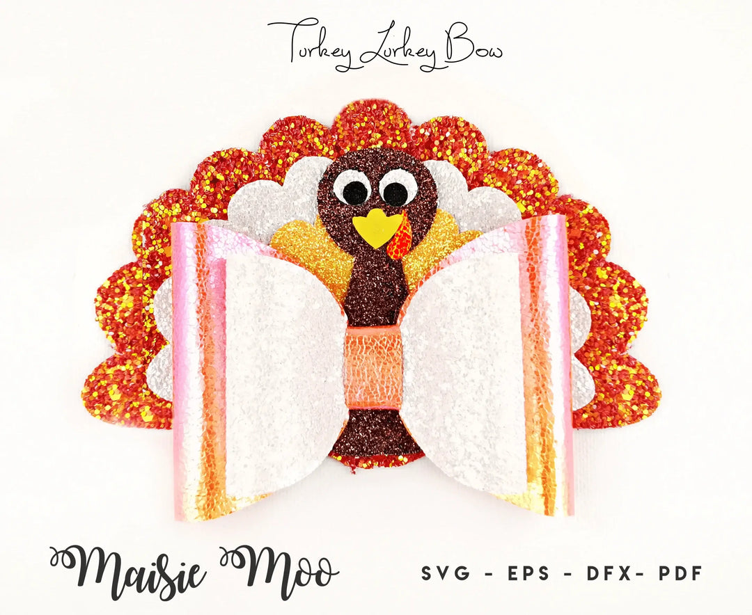 Thanksgiving Bow SVG, Turkey Bow SVG, Turkey Day Hair Bow Template